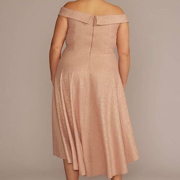 NWT Oleg Cassini Women's 16W Off-The-Shoulder High Low Metallic Dress - Picture 2 of 4